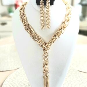Elegant Gold Chain Necklace and Earring Set